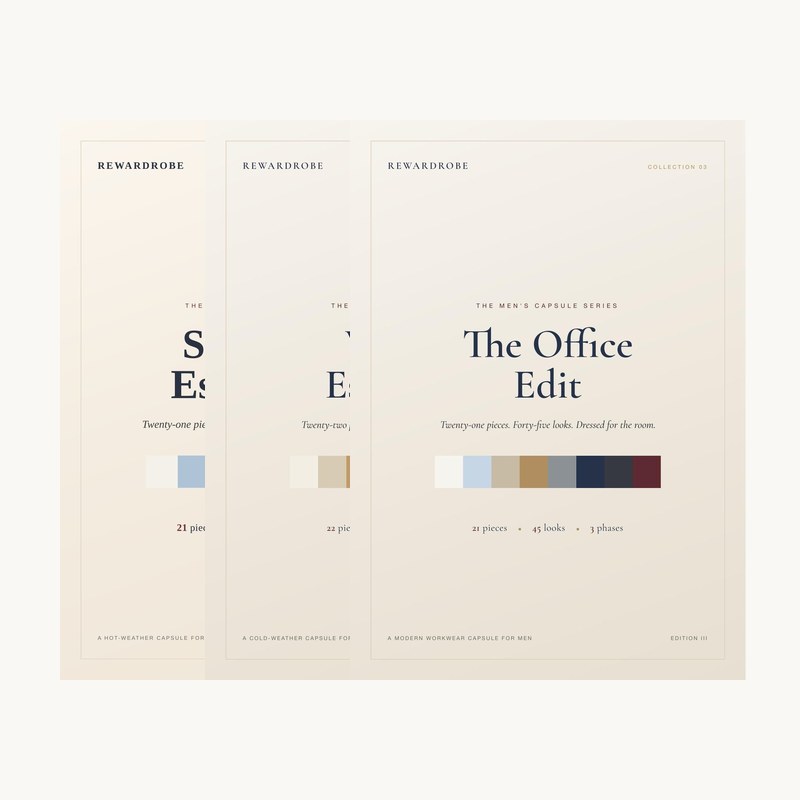The REWARDROBE men's capsule wardrobe bundle — four collection covers